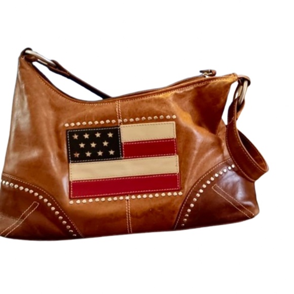 Western Heritage Studded Leather Handbag around Flag - Picture 1 of 10